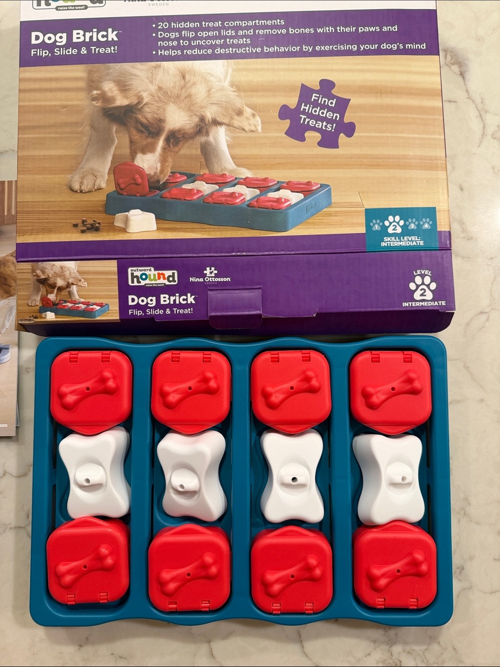 Dog toy bundle - Outward Hound Red, White & Teal Interactive Dog Brick Puzzle